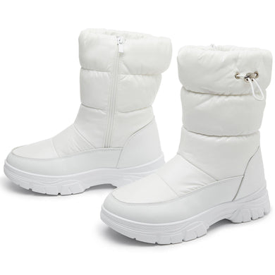 White Warm Comfort Drawstring Platform Snow Boots