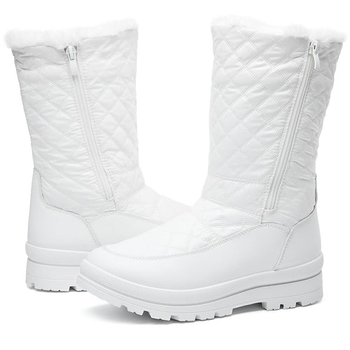 White Winter Textured Fur Lined Metallic Snow Boots