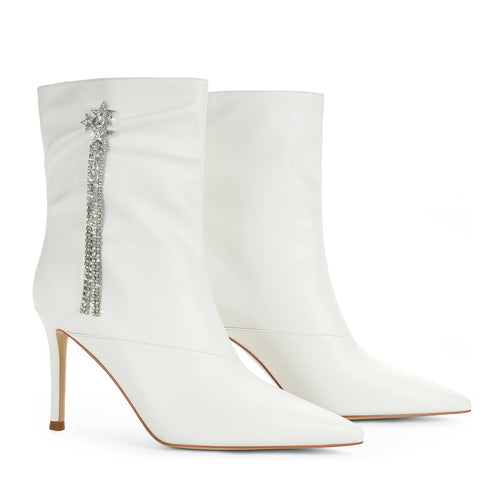 White Shiny Pointy Toe Ankle Stiletto Boots