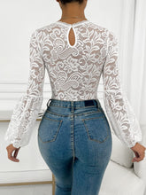 Load image into Gallery viewer, Crochet White Lace Lantern Sleeve Bodysuit