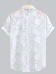 Men's White Floral Sheer Short Sleeve Shirt