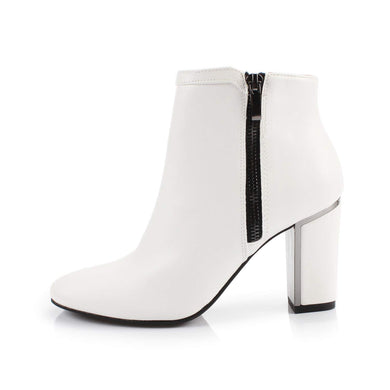 White Fashion Trendy Faux Leather Ankle Boot