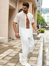 Load image into Gallery viewer, Men&#39;s Striped Sheer White Top &amp; Pants Set