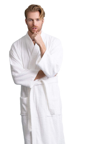 White Men's Turkish Long Sleeve Belted Robe