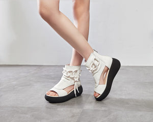 White High Top Leather Boot Sandals