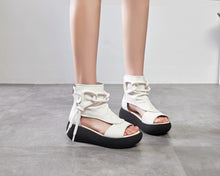 Load image into Gallery viewer, White High Top Leather Boot Sandals