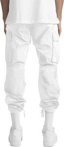 Men's White Cargo Sqaure Pocket Casual Pants