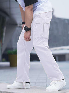 Men's White Cargo Sqaure Pocket Casual Pants