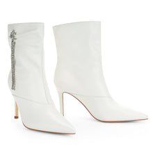 Load image into Gallery viewer, White Shiny Pointy Toe Ankle Stiletto Boots