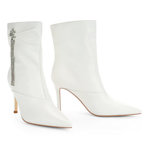 White Shiny Pointy Toe Ankle Stiletto Boots