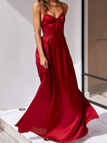 Wine Red Formal Evening Backless Cocktail Maxi Dress