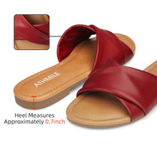 Load image into Gallery viewer, Wine Red Casual Leather Summer Flat Sandals