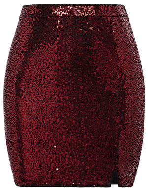 Wine Red Sequin Sparkle Party Mini Skirt