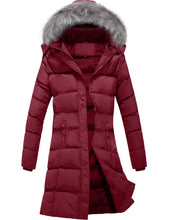 Load image into Gallery viewer, Wine Red Puffer Parka Hooded Winter Jacket