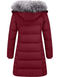 Wine Red Puffer Parka Hooded Winter Jacket