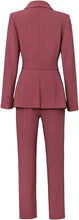 Load image into Gallery viewer, Professional Women&#39;s Dusty Pink Layered Belted Blazer &amp; Pants Suit Set
