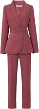 Load image into Gallery viewer, Professional Women&#39;s Black Layered Belted Blazer &amp; Pants Suit Set