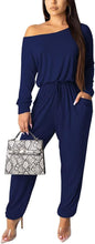 Load image into Gallery viewer, Comfy Knit Grey Off Shoulder Long Sleeve Jumpsuit