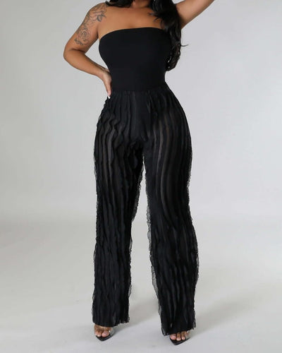 High Waist Black Ruffled Mesh Pants