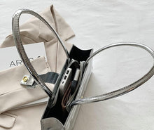 Load image into Gallery viewer, Fashion Show Black Shiny Metallic Embossed Top Handle Handbag