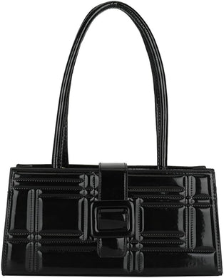Fashion Show Black Shiny Metallic Embossed Top Handle Handbag