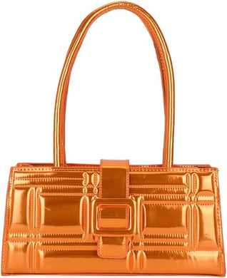 Fashion Show Orange Shiny Metallic Embossed Top Handle Handbag