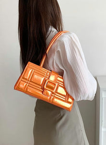 Fashion Show Pink Shiny Metallic Embossed Top Handle Handbag
