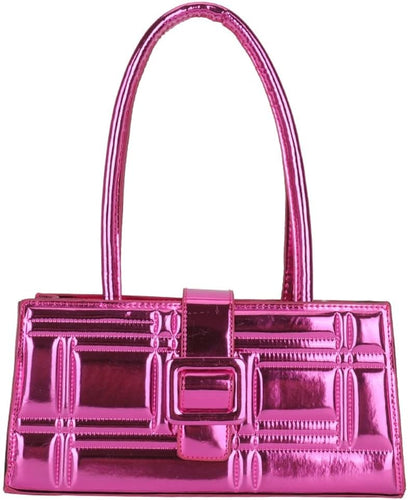 Fashion Show Pink Shiny Metallic Embossed Top Handle Handbag