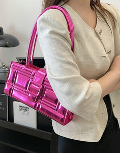 Fashion Show Pink Shiny Metallic Embossed Top Handle Handbag