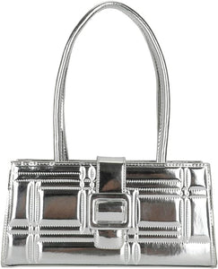 Fashion Show Orange Shiny Metallic Embossed Top Handle Handbag