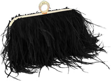 Load image into Gallery viewer, Natural Black Ostrich Feather Vintage Banquet Bag