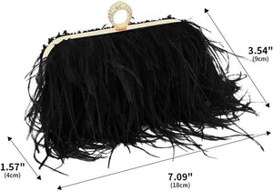 Natural Black Ostrich Feather Vintage Banquet Bag