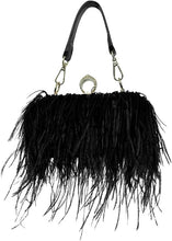 Load image into Gallery viewer, Natural Black Ostrich Feather Vintage Banquet Bag