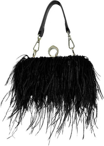 Natural Black Ostrich Feather Vintage Banquet Bag