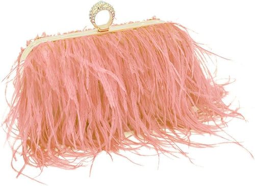 Natural Peach Ostrich Feather Vintage Banquet Bag