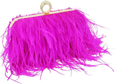 Natural Hot Pink Ostrich Feather Vintage Banquet Bag