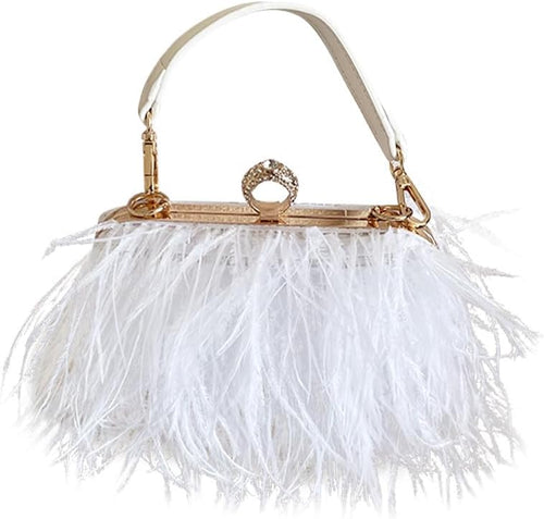 Natural White Ostrich Feather Vintage Banquet Bag