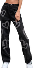 Load image into Gallery viewer, Heart Printed Pink High Waist Straight Leg Denim Jeans