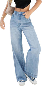 Boyfriend Style Light Blue High Waist Straight Leg Denim Jeans