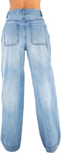 Boyfriend Style Light Blue High Waist Straight Leg Denim Jeans