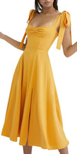 Load image into Gallery viewer, Pretty Yellow Tied Strap Sweetheart Sleeveless Midi Dress