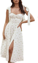 Load image into Gallery viewer, Pretty Floral White Tied Strap Sweetheart Sleeveless Midi Dress