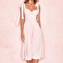 Load image into Gallery viewer, Pretty Floral White Tied Strap Sweetheart Sleeveless Midi Dress