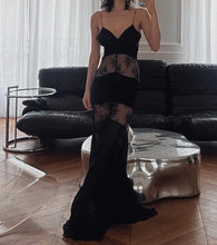 Load image into Gallery viewer, Black Floral Sheer Sleeveless Cocktail Maxi Dress