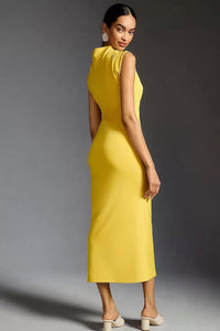 Hampton Yellow Mock Blue Ruched Sleeveless Maxi Dress