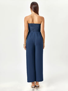 Strapless Navy Blue Bow Tie Wide Leg Jumpsuit