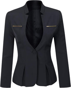 Polished Dark Grey Long Sleeve Business Blazer & Skirt Suit Set