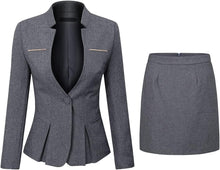 Load image into Gallery viewer, Polished Light Grey Long Sleeve Business Blazer &amp; Skirt Suit Set