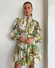 Load image into Gallery viewer, Victorian Style Olive/White Embroidered Print Long Sleeve Dress