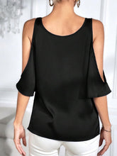 Load image into Gallery viewer, Draped Satin Black Cut Out Sleeve Top